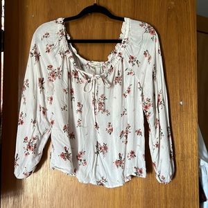 Over the shoulder, floral, long sleeve shirt